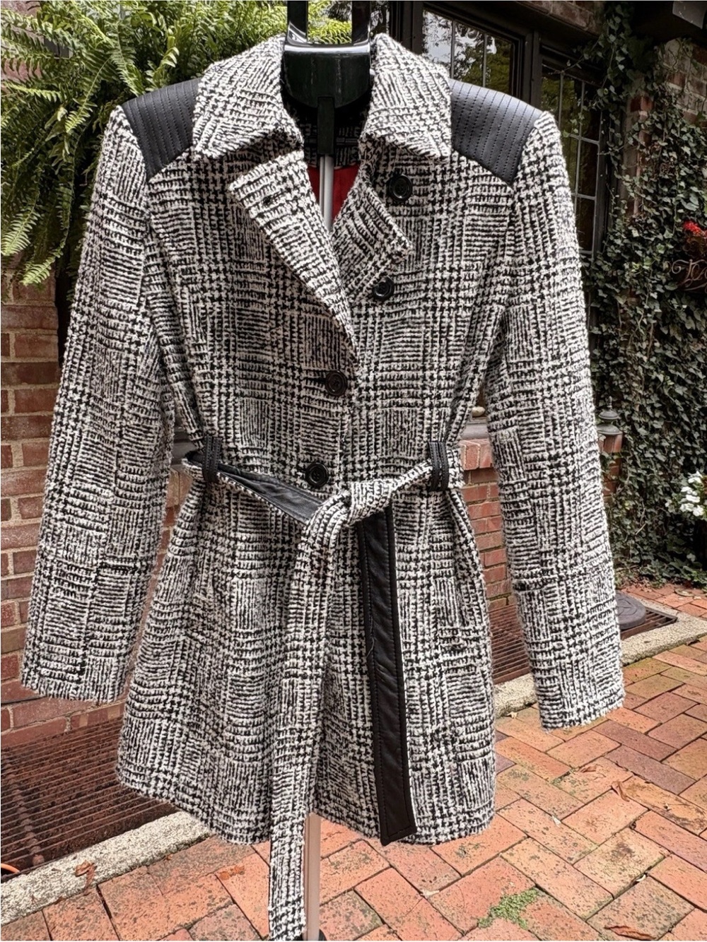INC International Concepts Plaid Wool Blend Belted Coat Women’s L